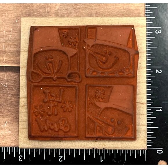 VINTAGE HTF GREAT IMPRESSIONS H159 LET IT SNOW WOOD MOUNTED RUBBER STAMP SNOWMAN - Picture 2 of 4